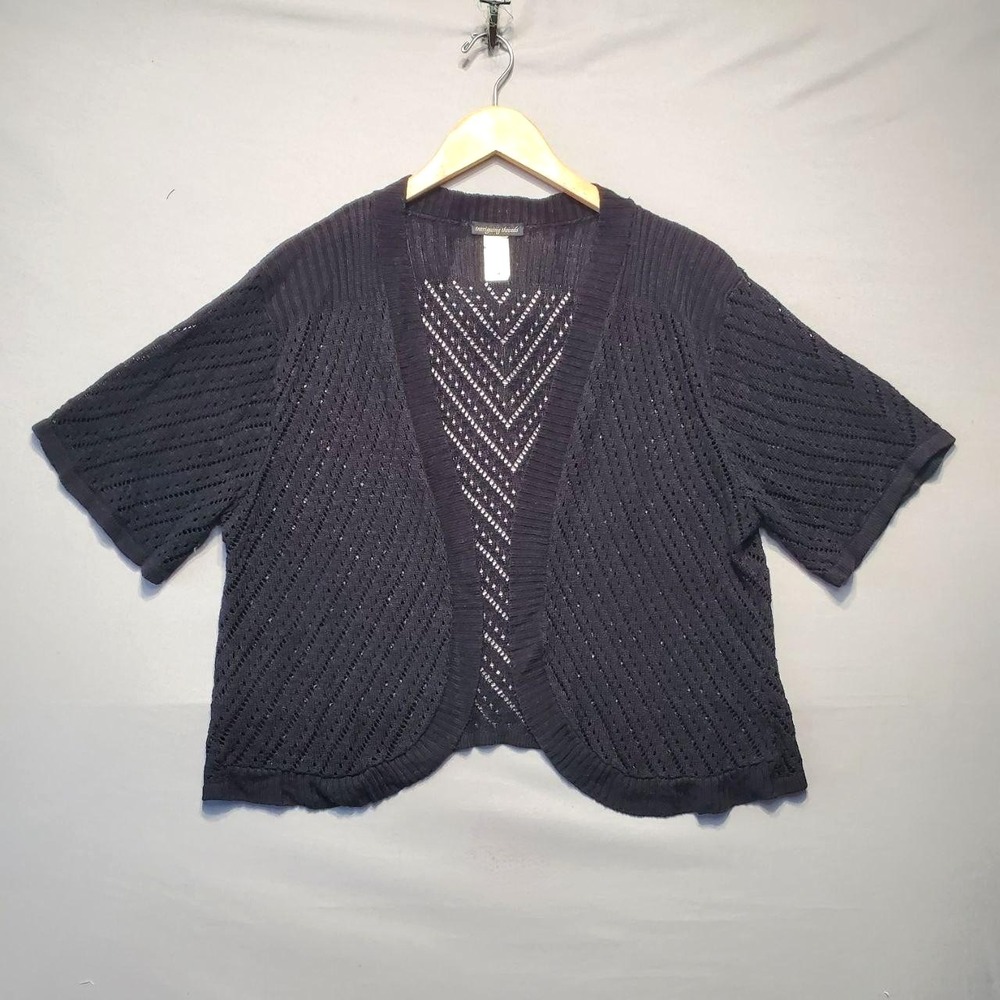 VTG Intriguing Threads Open Knit Cardigan‎ Shrug Womens 3X Black Lightweight USA
